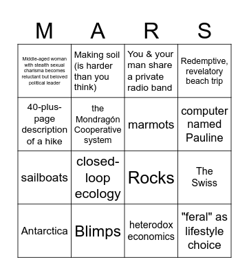 Kim Stanley Robinson Bingo Card