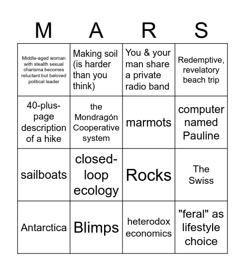 Kim Stanley Robinson Bingo Card