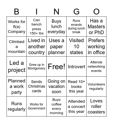 NCMA River Region Bingo Card
