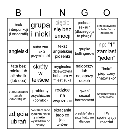 wattpad Bingo Card