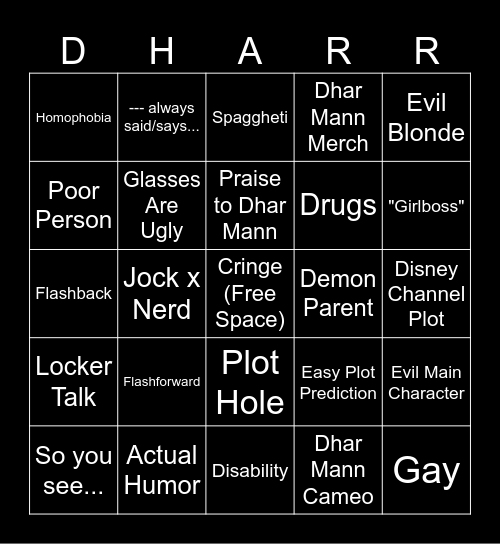 Dhar Mann Bingo Card