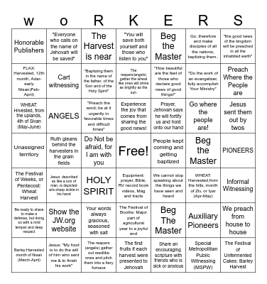 The Harvest Is Great Bingo Card