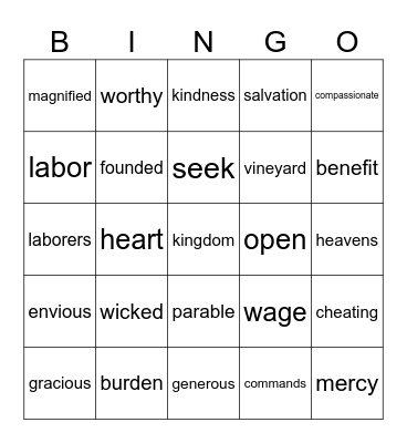 25th Sunday in Ordinary Time year A Bingo Card