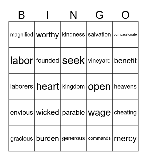 25th Sunday in Ordinary Time year A Bingo Card