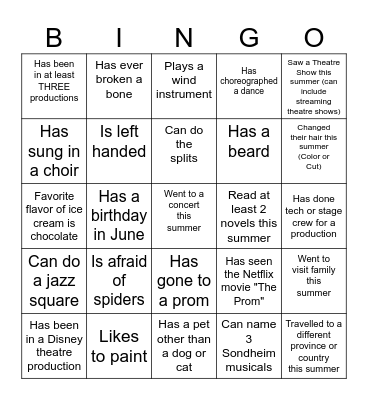 Get to Know You THEATRE Bingo Card