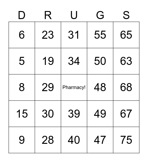 Number Bingo 1-75 Bingo Card