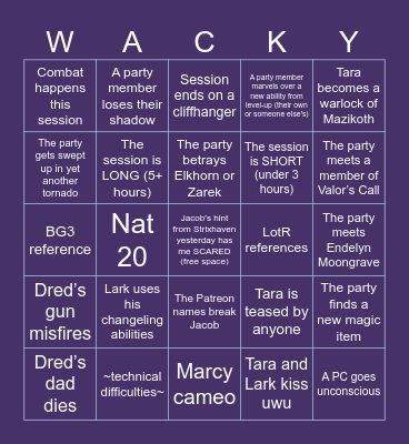 Wild Beyond the Witchlight - Session 18 Bingo Card