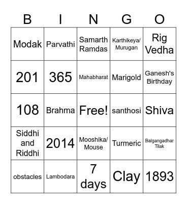 Ganesha Bingo Card