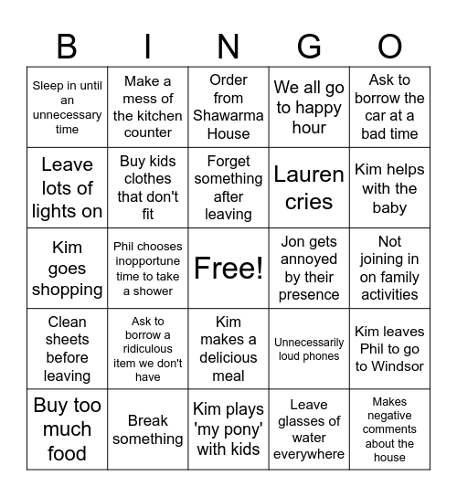 Kim and Phil visit Bingo Card