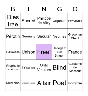 Medieval Review Bingo Card