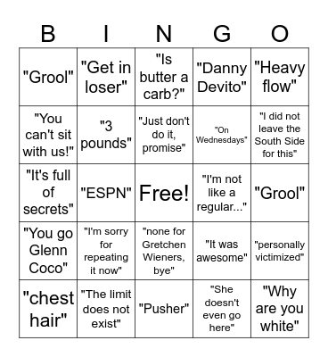 Mean Girls Bingo Card