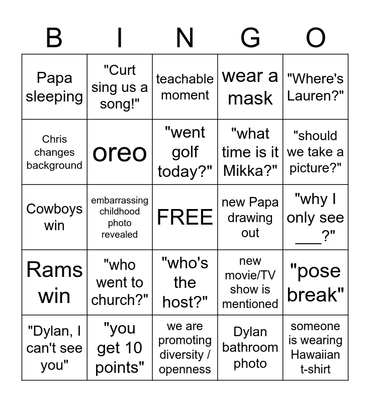 Party in the Zoom Bingo Card
