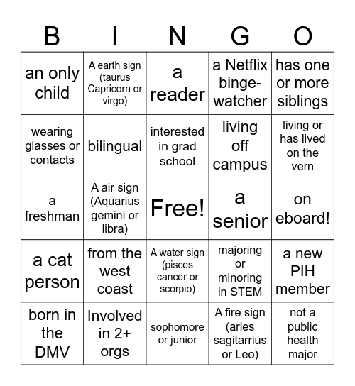 Find someone who is... Bingo Card