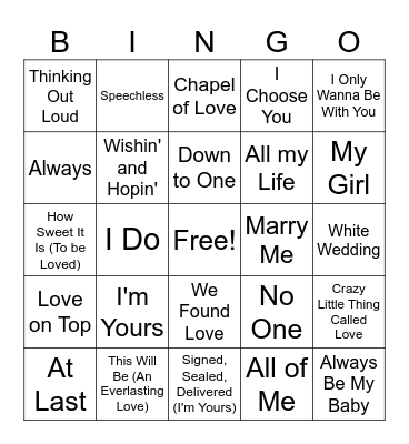 Wedding Music Bingo Card