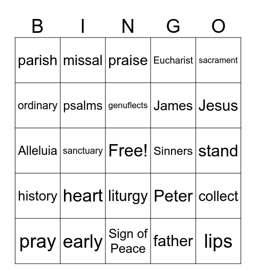 Mass Bingo Card