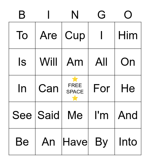 ⭐⭐⭐⭐⭐ STAR WORD BINGO ⭐⭐⭐⭐⭐ Bingo Card
