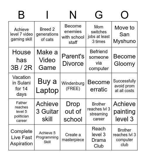 Strange Biography Bingo Card