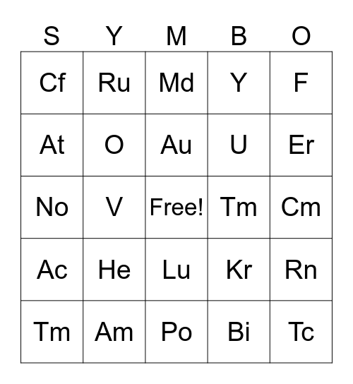 Symbo Card Bingo Card