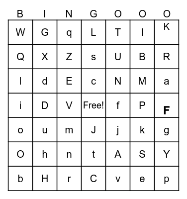 Letter Names and Sounds Bingo Card