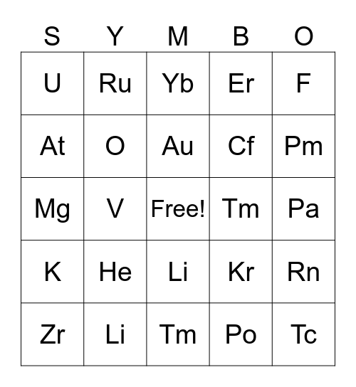 Symbo Card Bingo Card