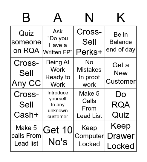DAILY BANK BINGO Card