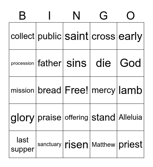 Mass Bingo Card