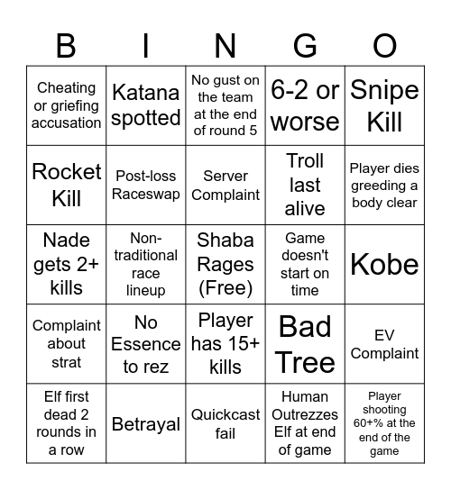 Shadowrun Bingo Card