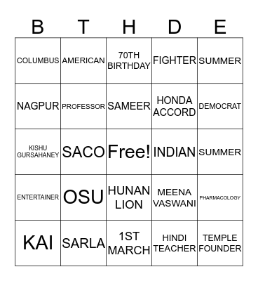 GOPI's 70th  Bingo Card