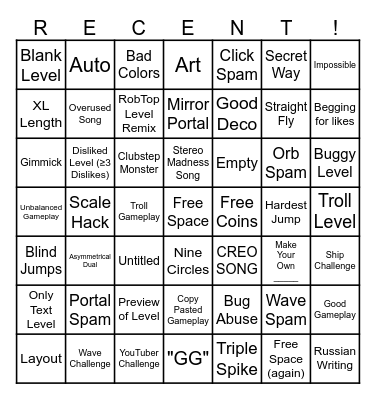 Ultimate Recent Tab Bingo Card