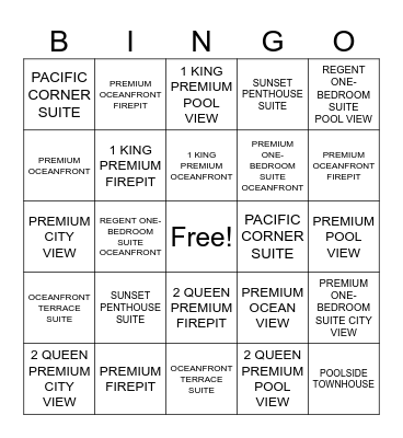 Regent Santa Monica Rooms Bingo Card