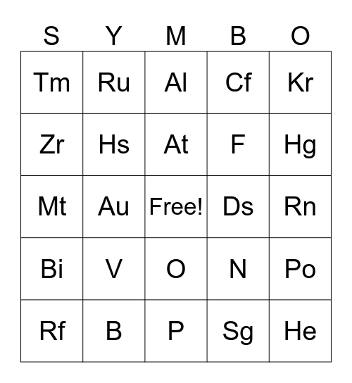 Symbo Card Bingo Card