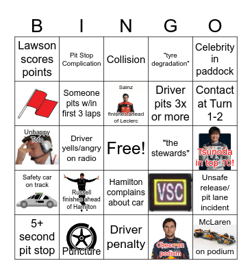 Suzuka 2023 Bingo Card