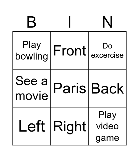 小汽車遊戲單字複習 Bingo Card