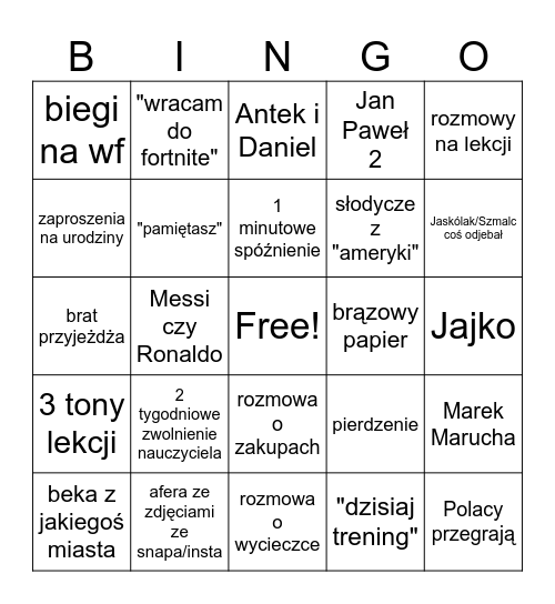 Bingo 5C Bingo Card