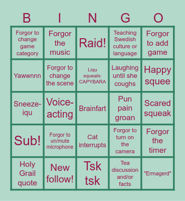 Liqu-tastic Bingo Card