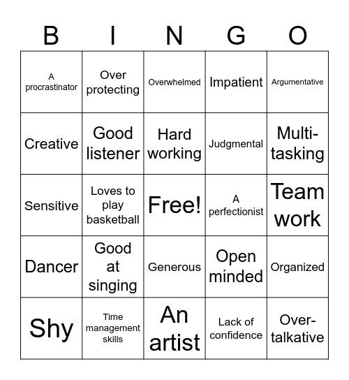 Strengths and Weaknesses Bingo Card