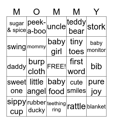 Baby Shower Bingo Card