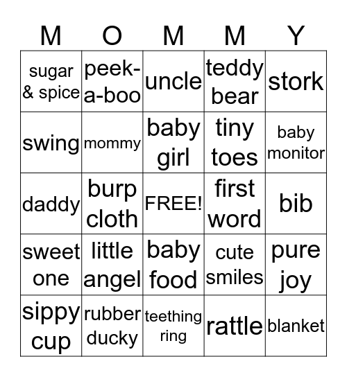 Baby Shower Bingo Card