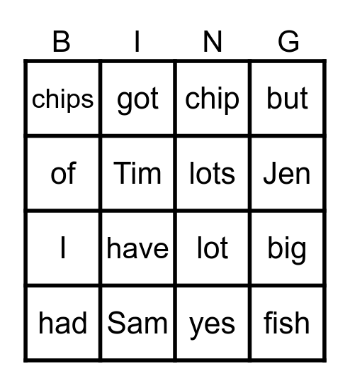 Chips - Green Book 7 Bingo Card