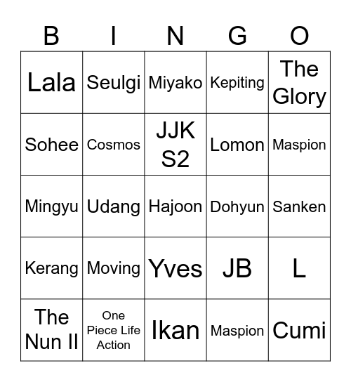 Joyie's Bingo Card