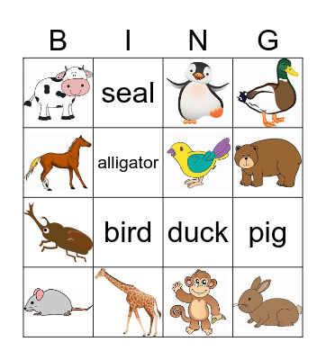 Animals Bingo Card