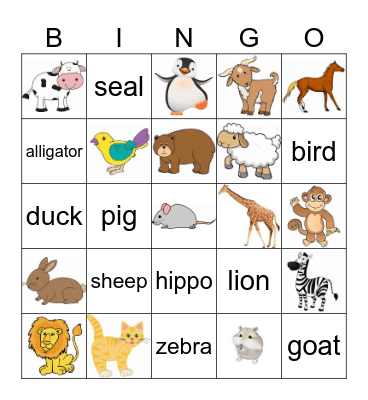 Animals Bingo Card