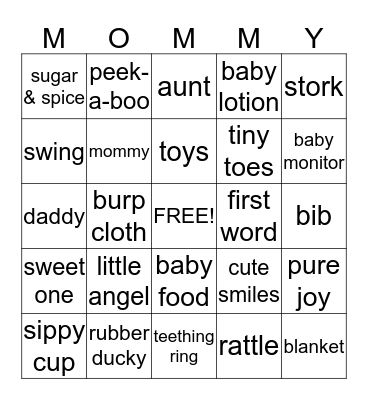 Baby Shower Bingo Card