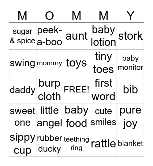Baby Shower Bingo Card