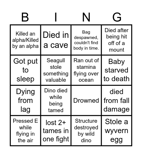 Ark Trauma Bingo Card