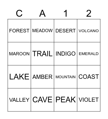 CA 12 Nature Bingo Card