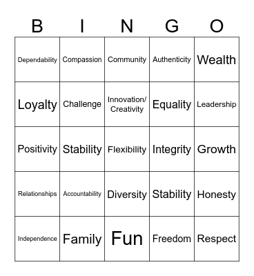 Human Bingo: Core Values Bingo Card