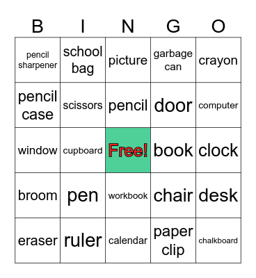 Things in my classroom Bingo Card