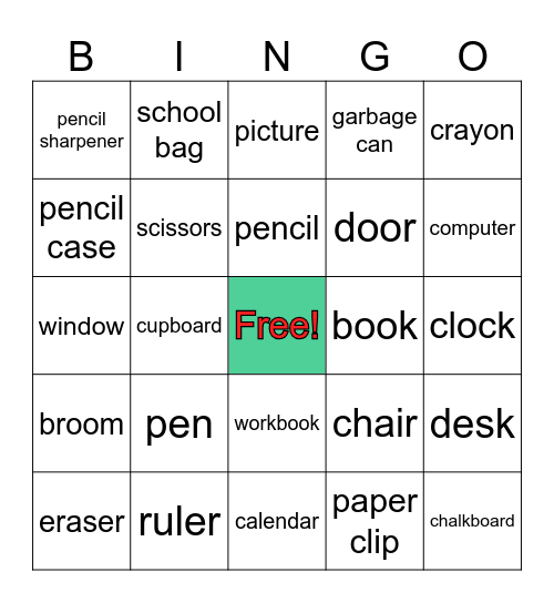 Things in my classroom Bingo Card