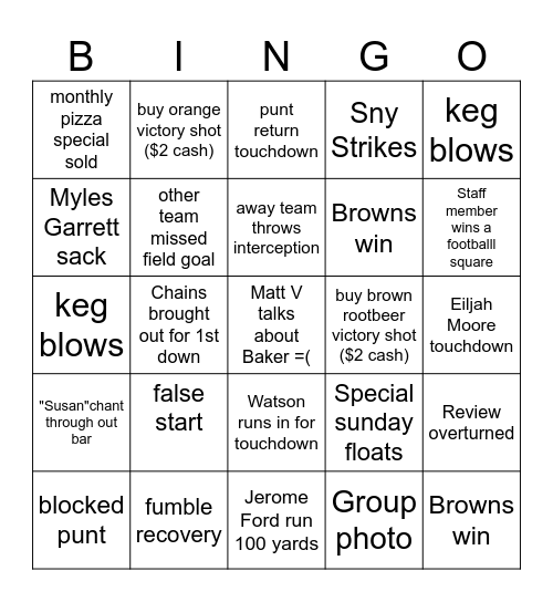Browns Bingo Card